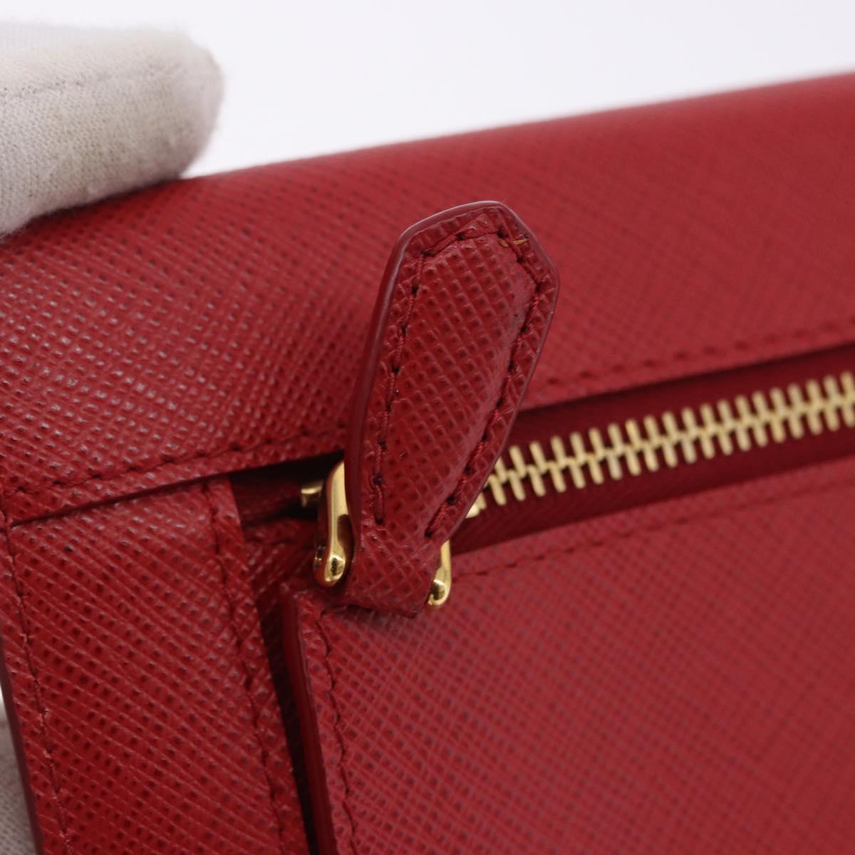 PRADA Chain Wallet Pouch Safifano Red Gold Tone Auth SW2674V