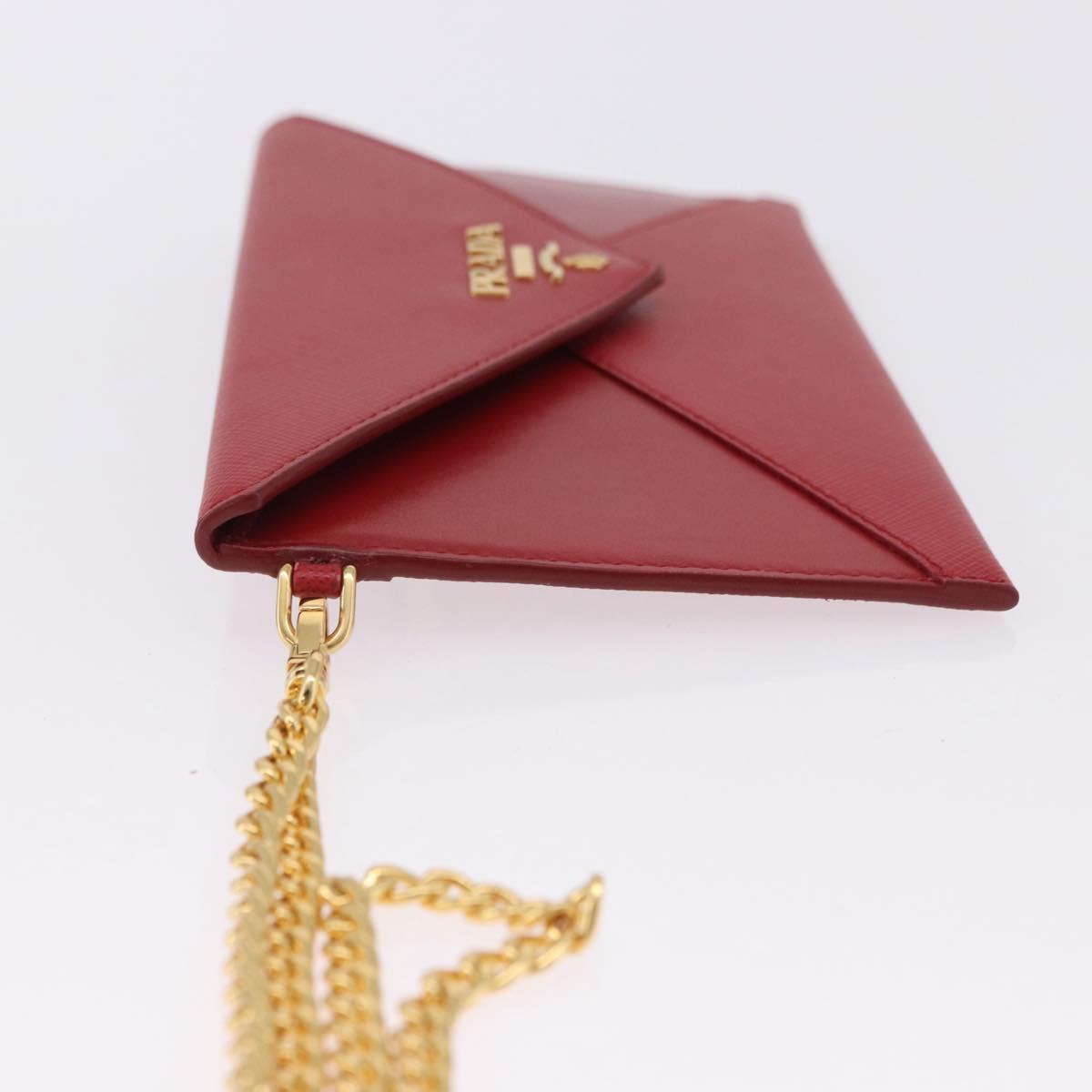 PRADA Chain Wallet Pouch Safifano Red Gold Tone Auth SW2674V
