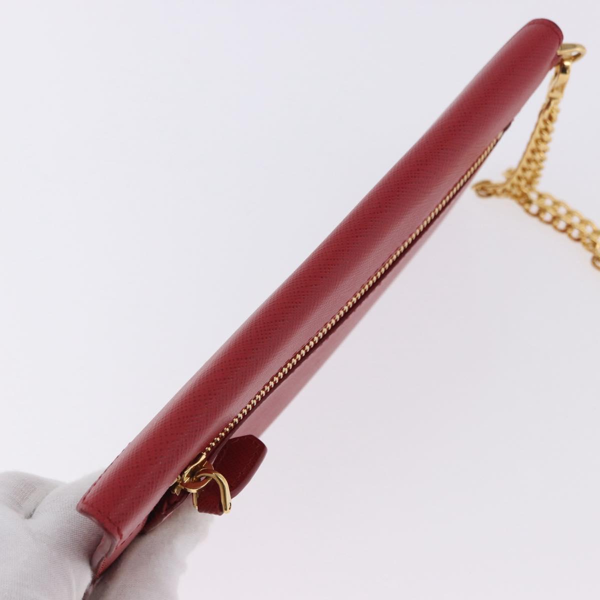 PRADA Chain Wallet Pouch Safifano Red Gold Tone Auth SW2674V