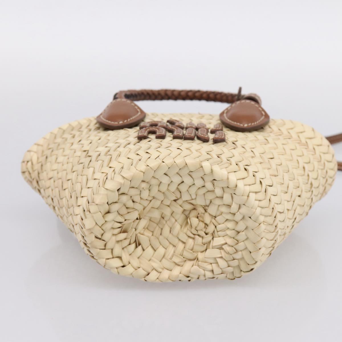 Miu Miu Woven Fabric Hand Bag Raffia 2way Beige Gold Auth SW2677SAM