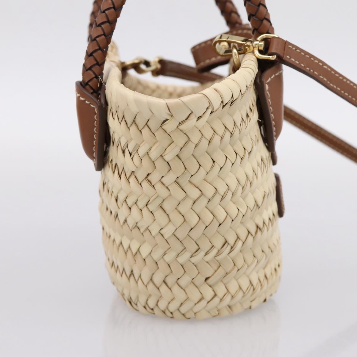 Miu Miu Woven Fabric Hand Bag Raffia 2way Beige Gold Auth SW2677SAM