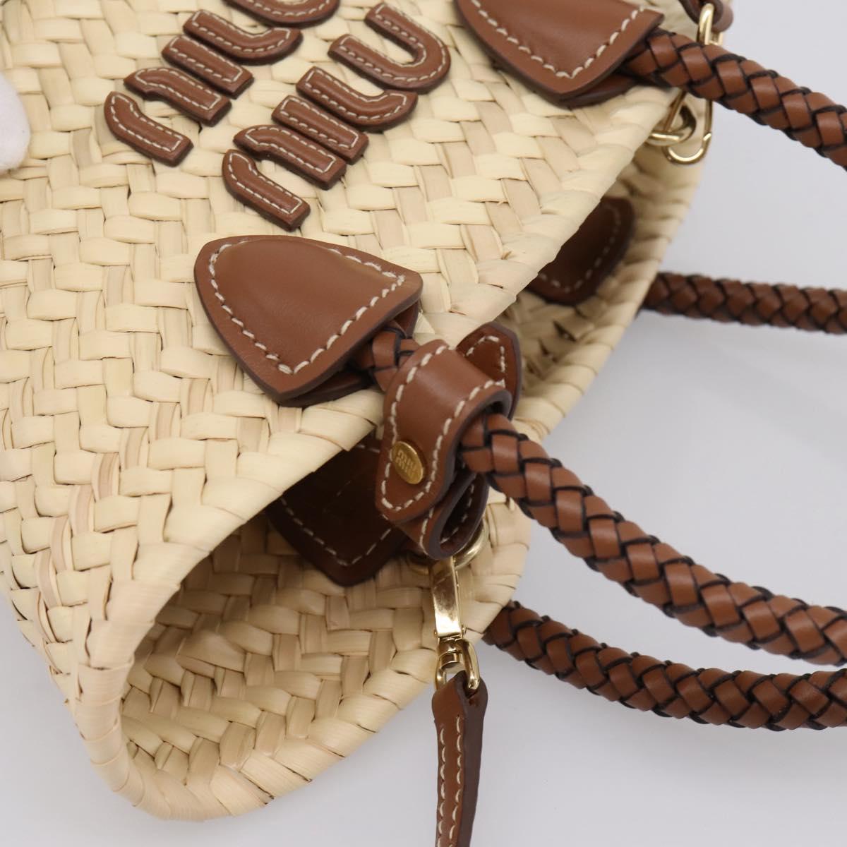 Miu Miu Woven Fabric Hand Bag Raffia 2way Beige Gold Auth SW2677SAM