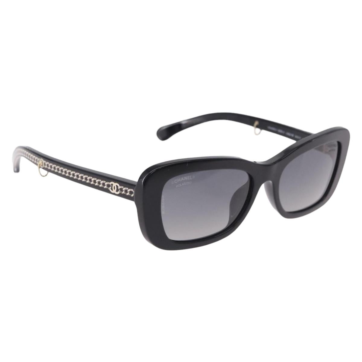 CHANEL COCO Mark Chain Rectangle Shape Sunglasses plastic CC Auth SW2687SAM
