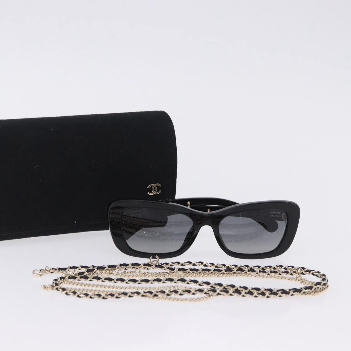 CHANEL COCO Mark Chain Rectangle Shape Sunglasses plastic CC Auth SW2687SAM