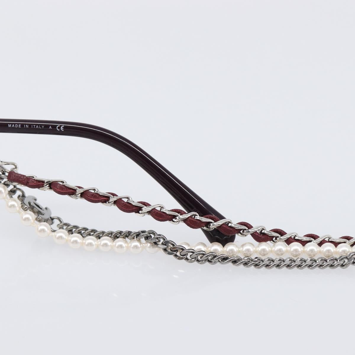 CHANEL COCO Mark Pearl Triple Chain Gradient Sunglasses plastic Wine Red Silver CC Auth SW2690M