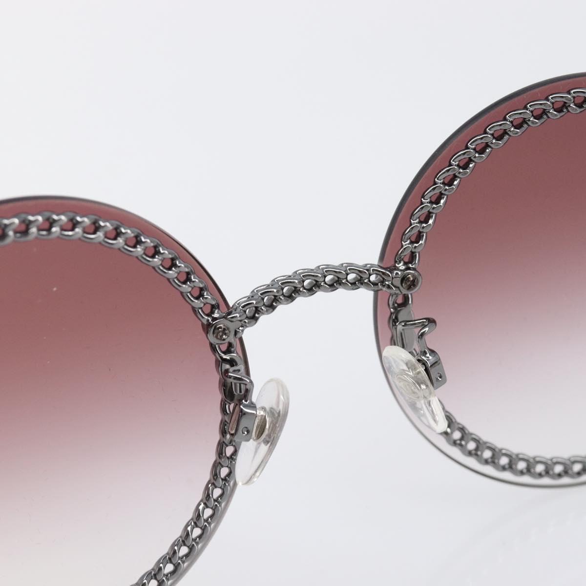 CHANEL COCO Mark Pearl Triple Chain Gradient Sunglasses plastic Wine Red Silver CC Auth SW2690M