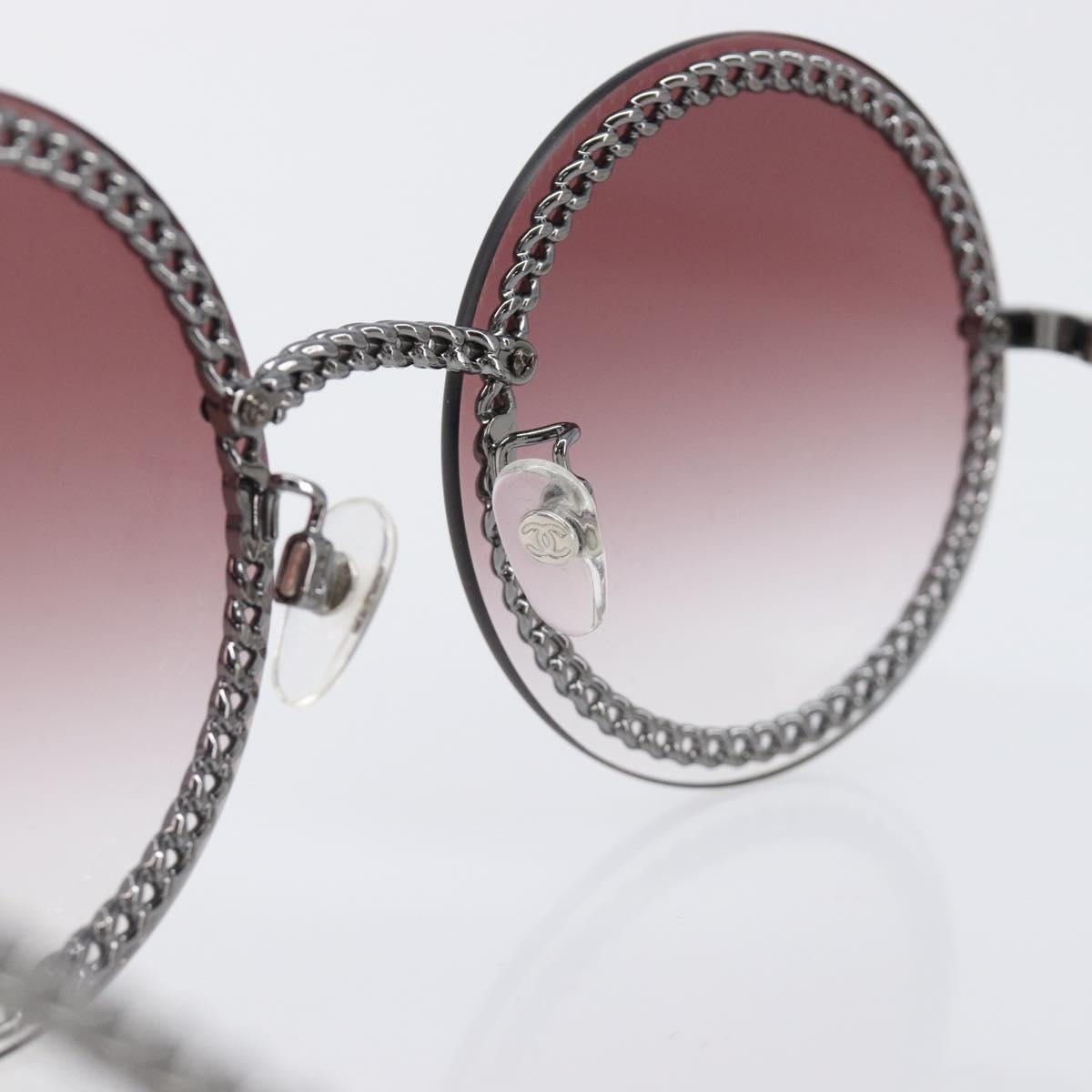 CHANEL COCO Mark Pearl Triple Chain Gradient Sunglasses plastic Wine Red Silver CC Auth SW2690M