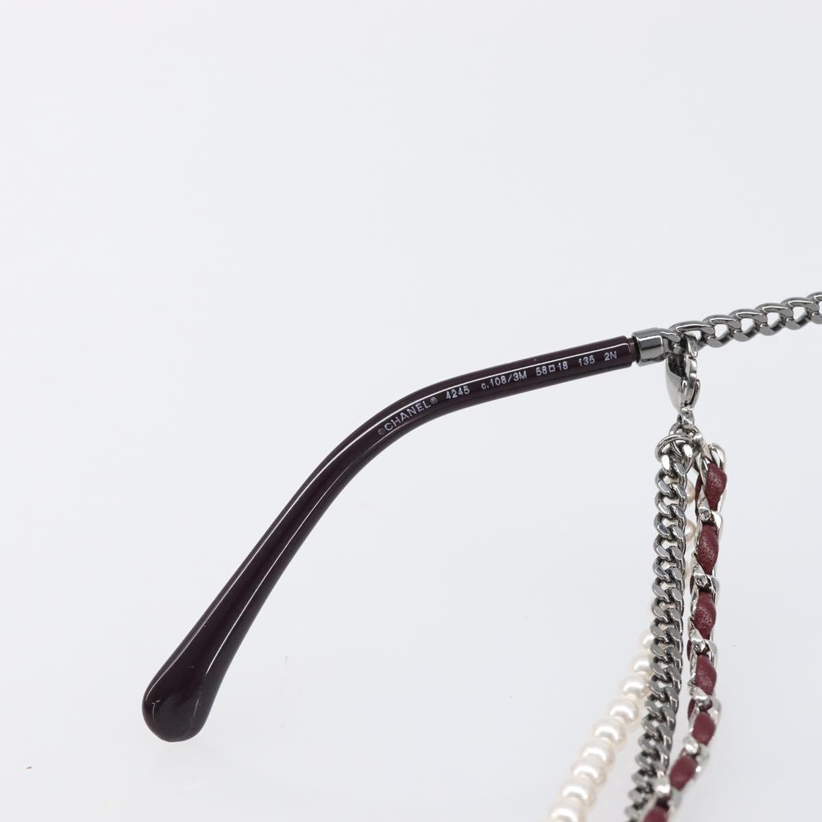 CHANEL COCO Mark Pearl Triple Chain Gradient Sunglasses plastic Wine Red Silver CC Auth SW2690M