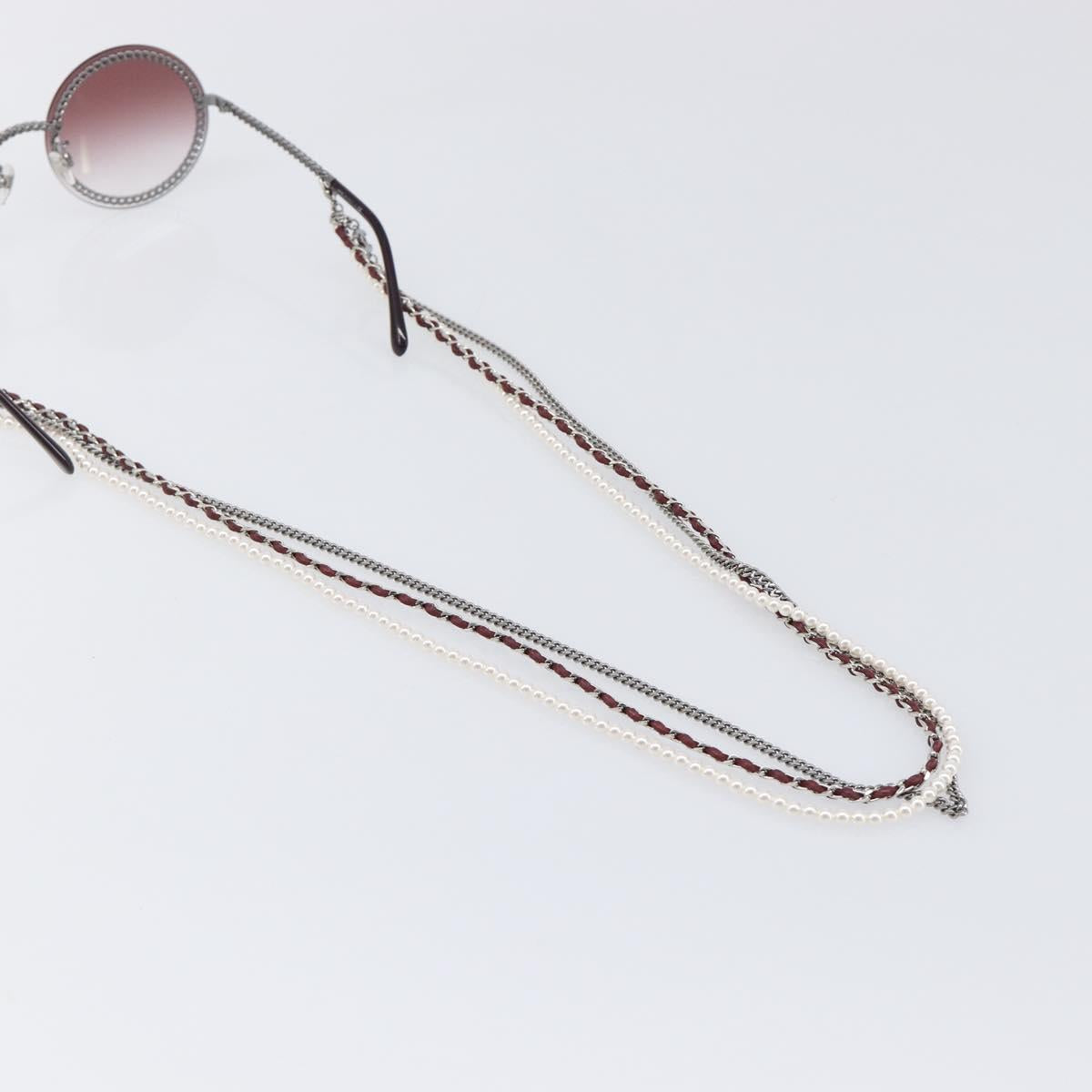 CHANEL COCO Mark Pearl Triple Chain Gradient Sunglasses plastic Wine Red Silver CC Auth SW2690M