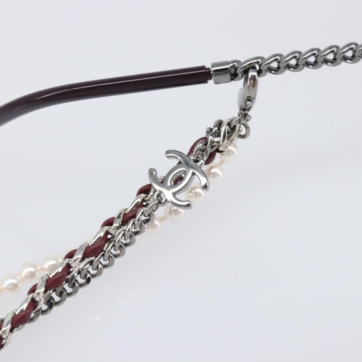 CHANEL COCO Mark Pearl Triple Chain Gradient Sunglasses plastic Wine Red Silver CC Auth SW2690M