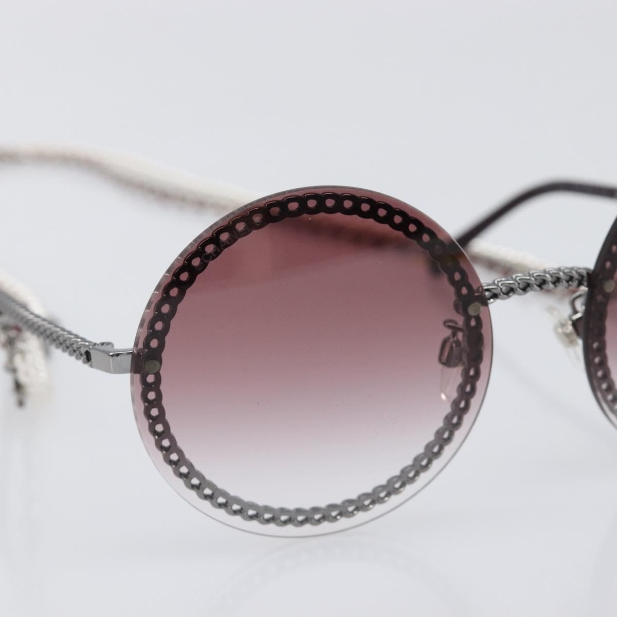 CHANEL COCO Mark Pearl Triple Chain Gradient Sunglasses plastic Wine Red Silver CC Auth SW2690M