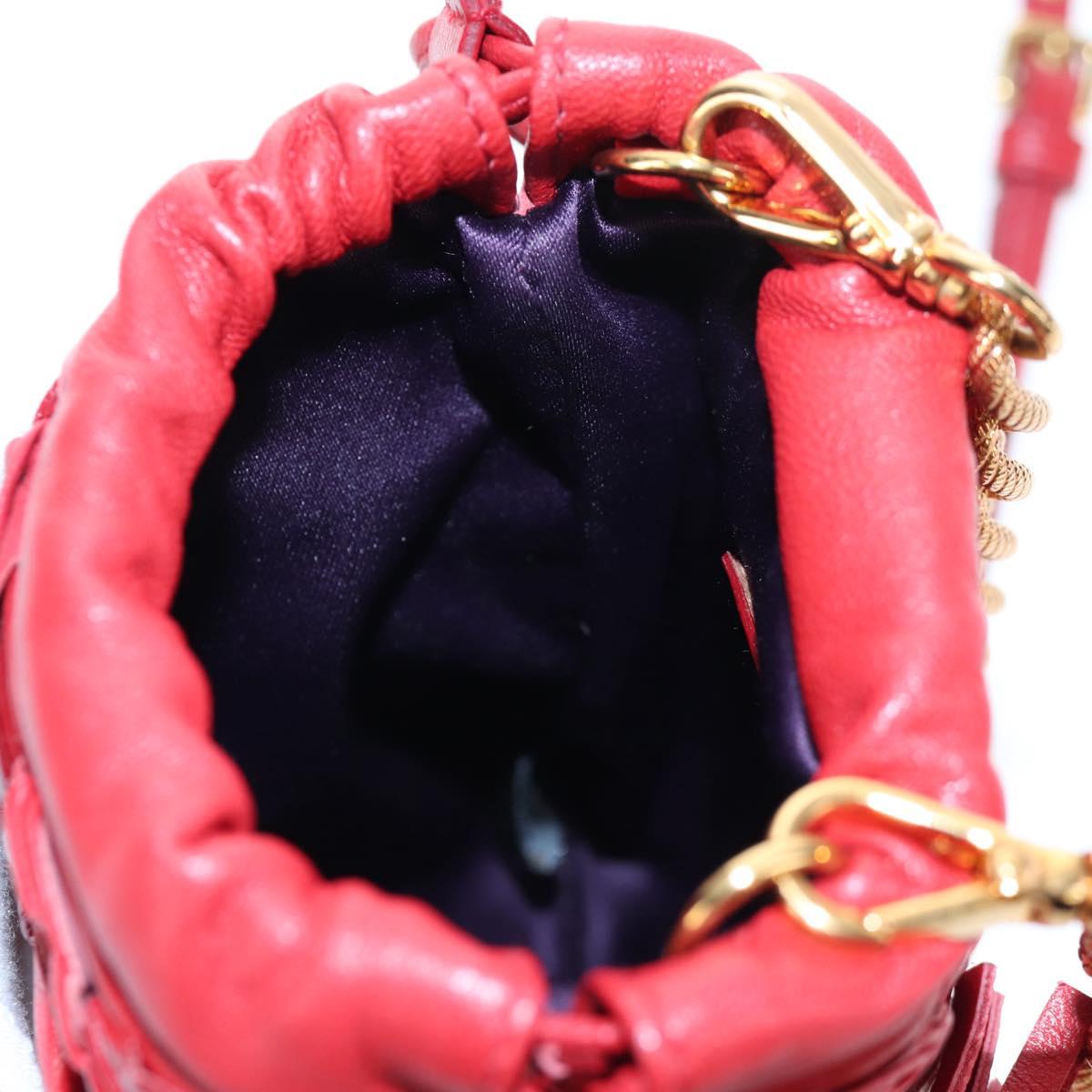 Miu Miu Matelasse Shoulder Pouch Leather Red Gold Tone Auth SW2692M