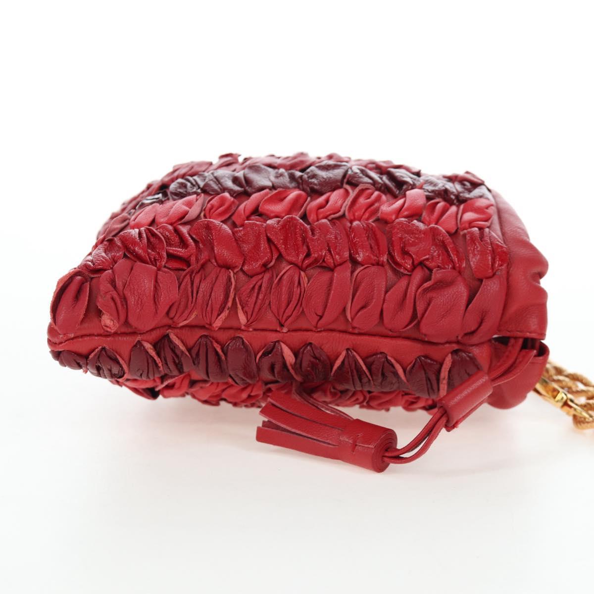 Miu Miu Matelasse Shoulder Pouch Leather Red Gold Tone Auth SW2692M