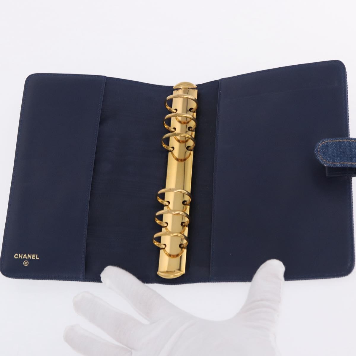 CHANEL COCO Mark Day Planner Cover Denim Blue Gold CC Auth SW2693SAM