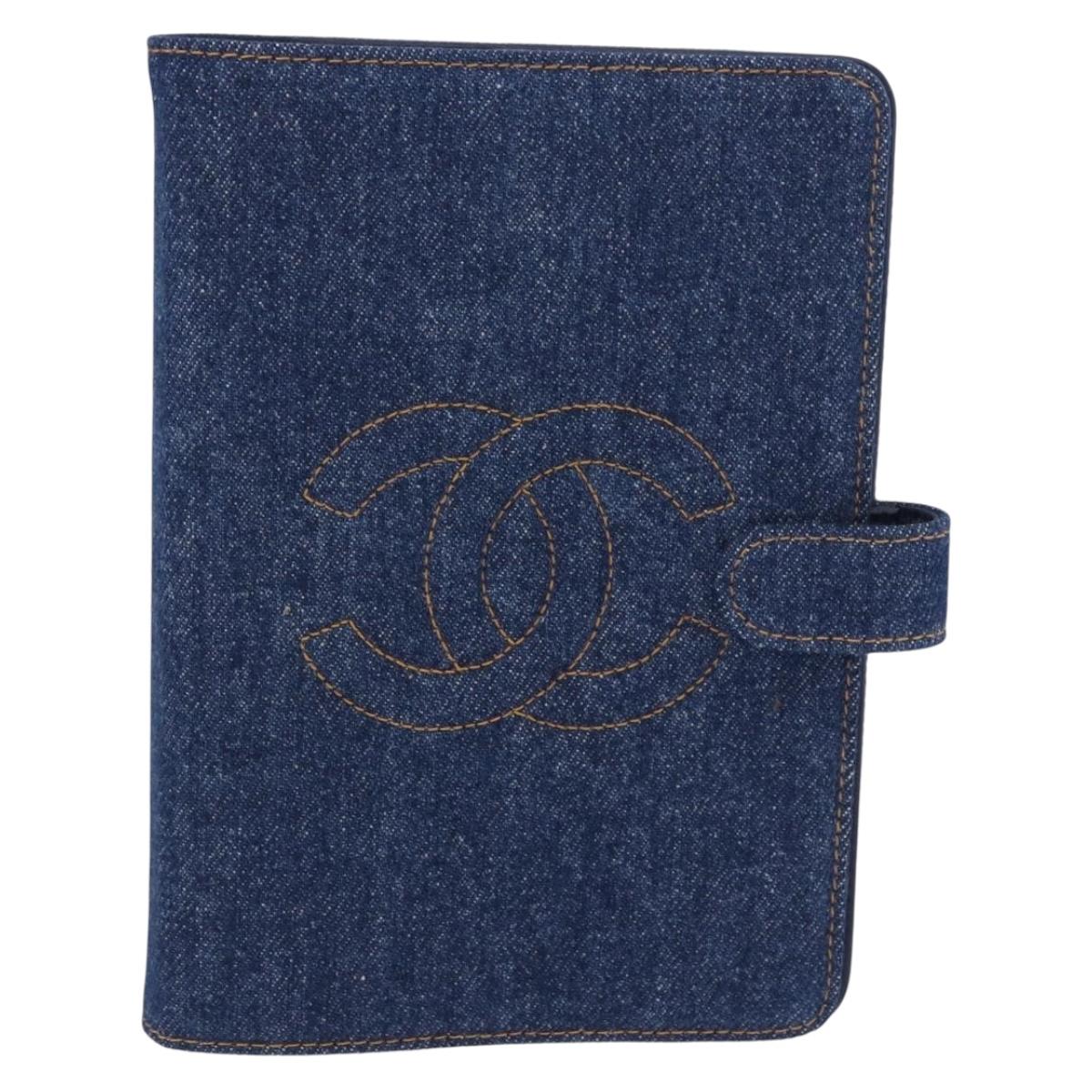 CHANEL COCO Mark Day Planner Cover Denim Blue Gold CC Auth SW2693SAM