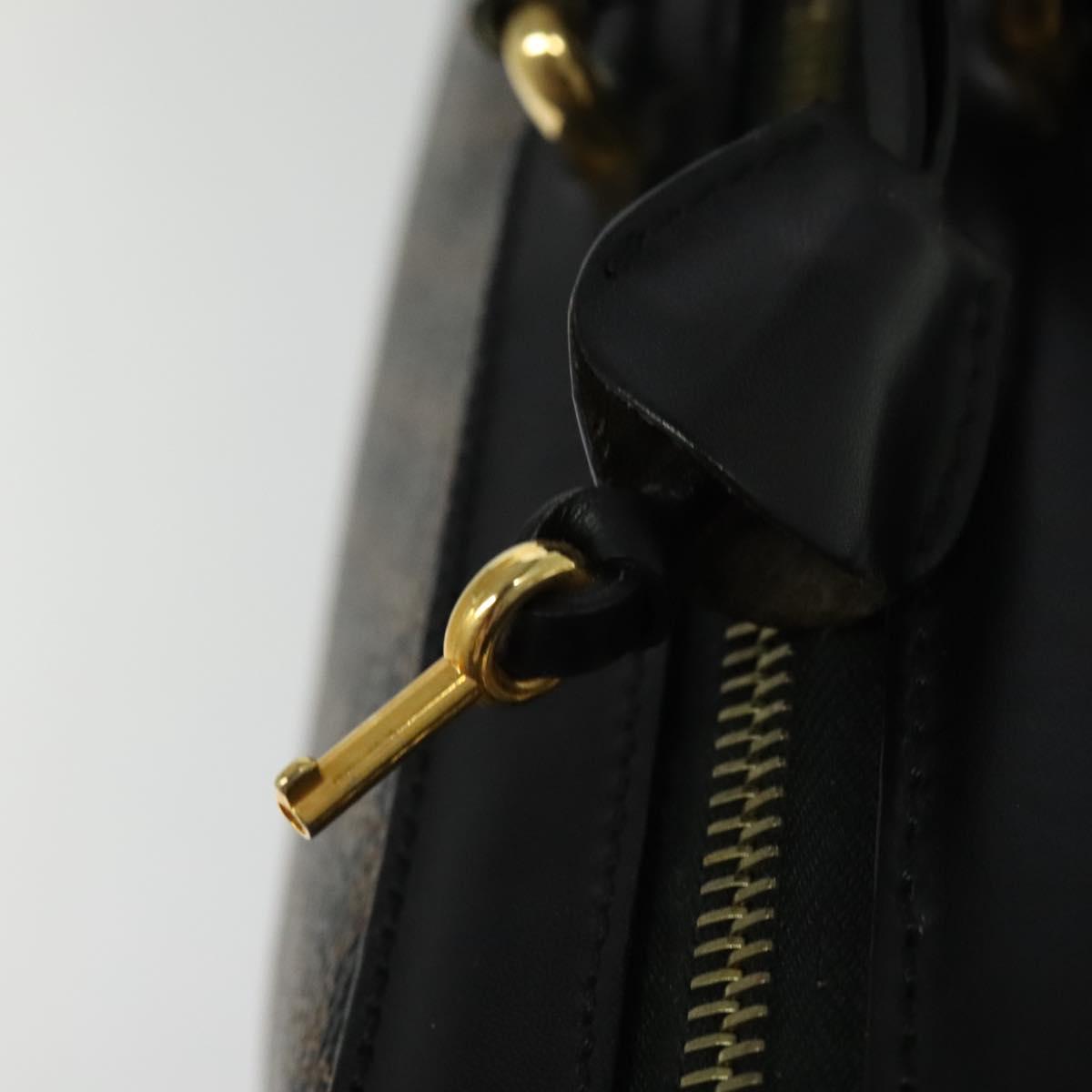CELINE Macadam Canvas Hand Bag PVC Leather Black Gold Auth sw276