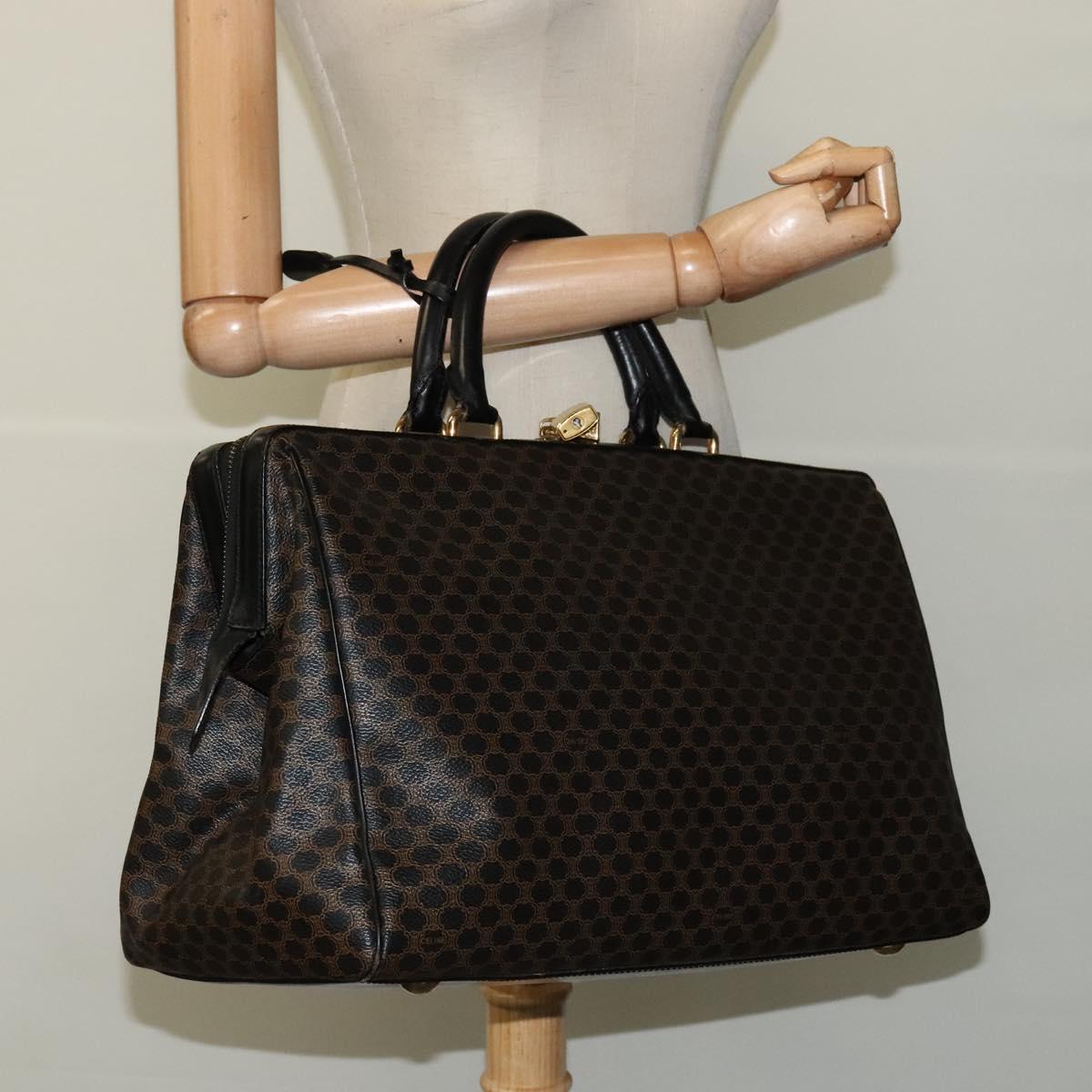 CELINE Macadam Canvas Hand Bag PVC Leather Black Gold Auth sw276