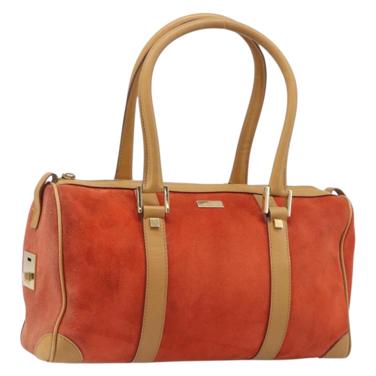 GUCCI Hand Bag Suede Orange Gold Tone 000 0851 Auth SW2761
