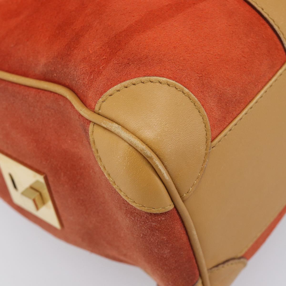 GUCCI Hand Bag Suede Orange Gold Tone 000 0851 Auth SW2761