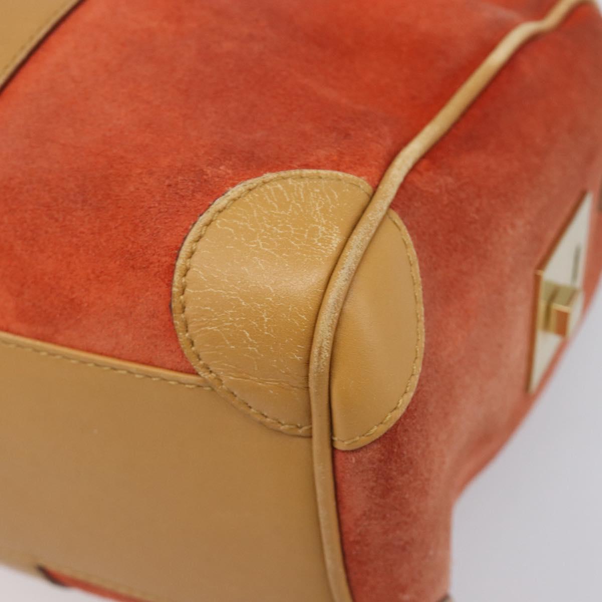 GUCCI Hand Bag Suede Orange Gold Tone 000 0851 Auth SW2761