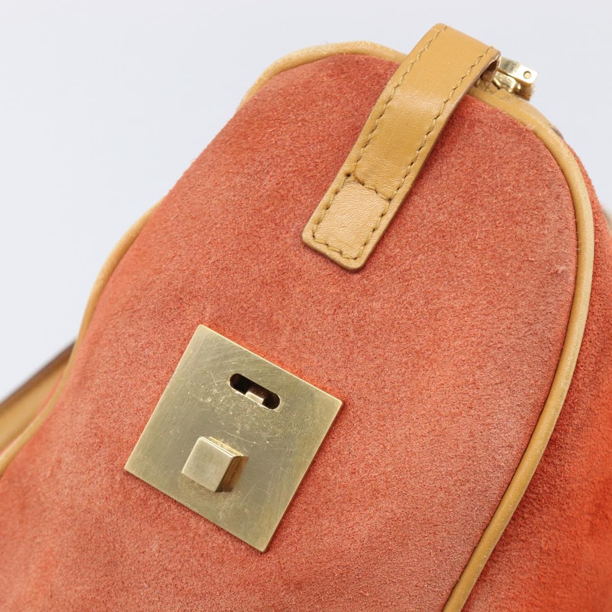 GUCCI Hand Bag Suede Orange Gold Tone 000 0851 Auth SW2761