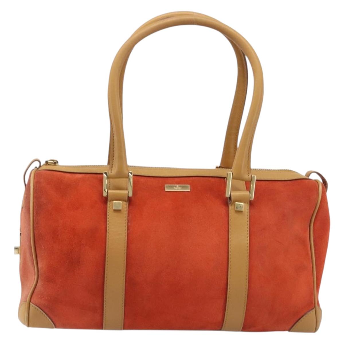 GUCCI Hand Bag Suede Orange Gold Tone 000 0851 Auth SW2761