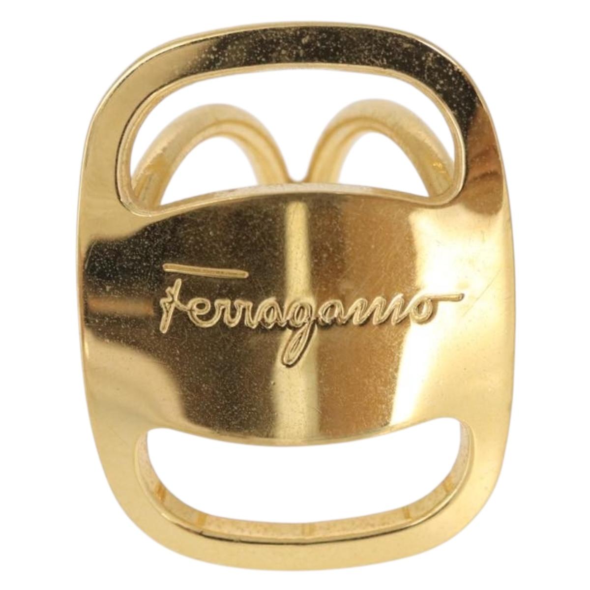 Salvatore Ferragamo Vala Scarf Ring metal Gold Auth SW2799A