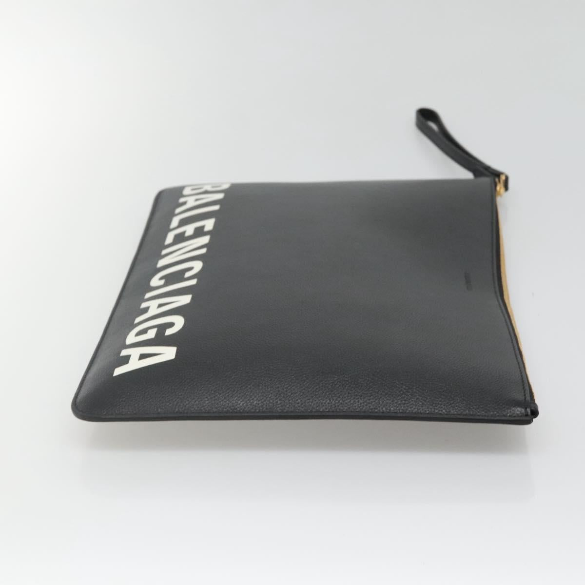 BALENCIAGA Clutch Bag Leather Black Gold 630626 Auth sw281