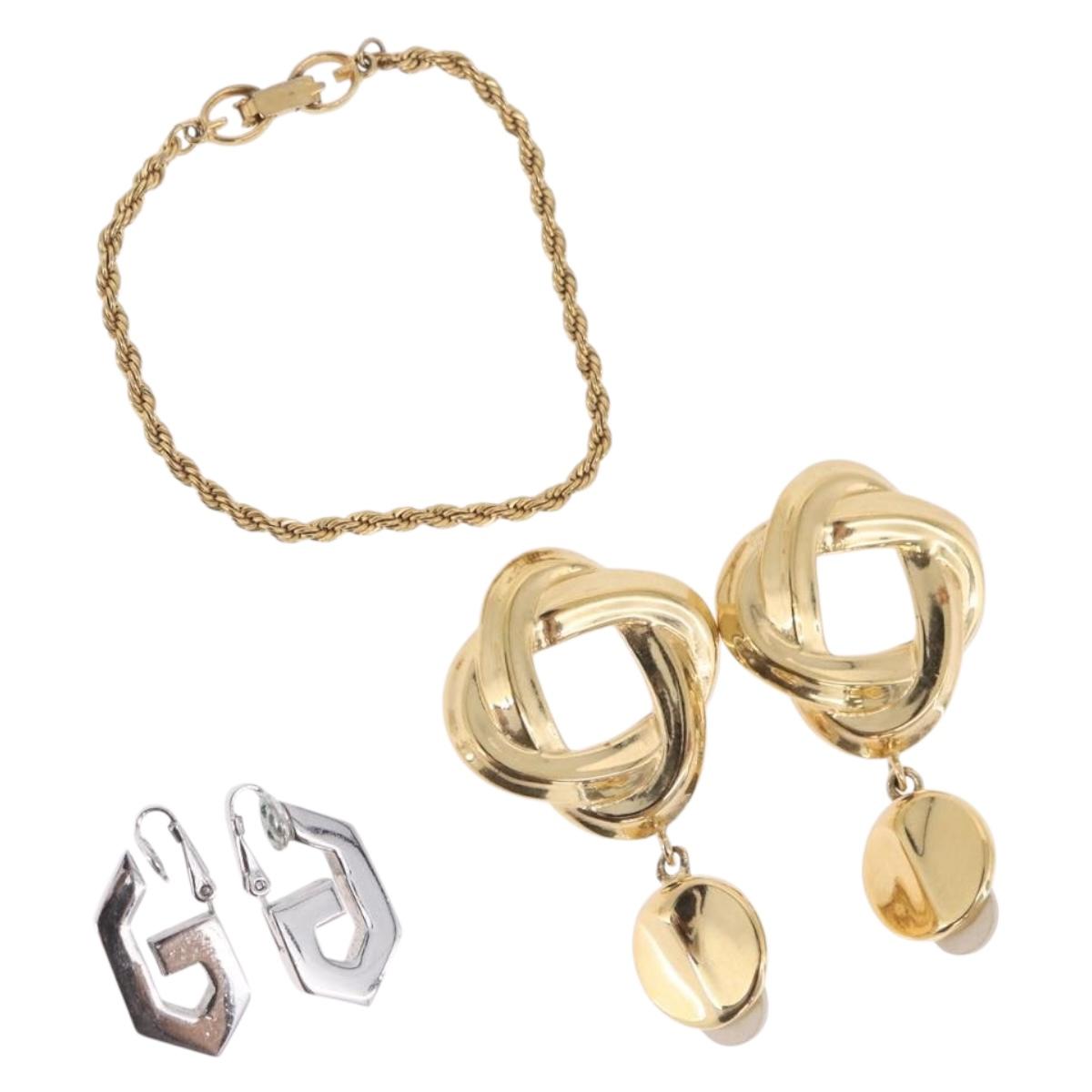 GIVENCHY Bracelet Earring metal 3 Set Gold Tone Silver Auth SW2827