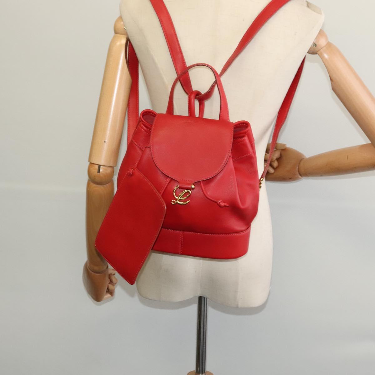 LOEWE Backpack Leather Red Gold Auth sw283