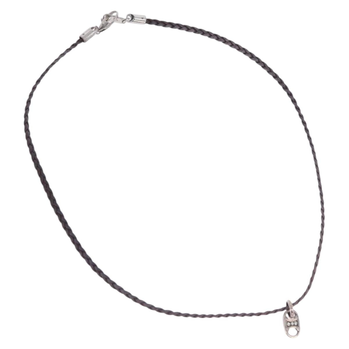 CELINE Choker Necklace Leather Brown Auth SW2831