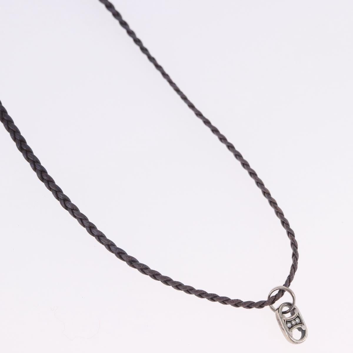 CELINE Choker Necklace Leather Brown Auth SW2831