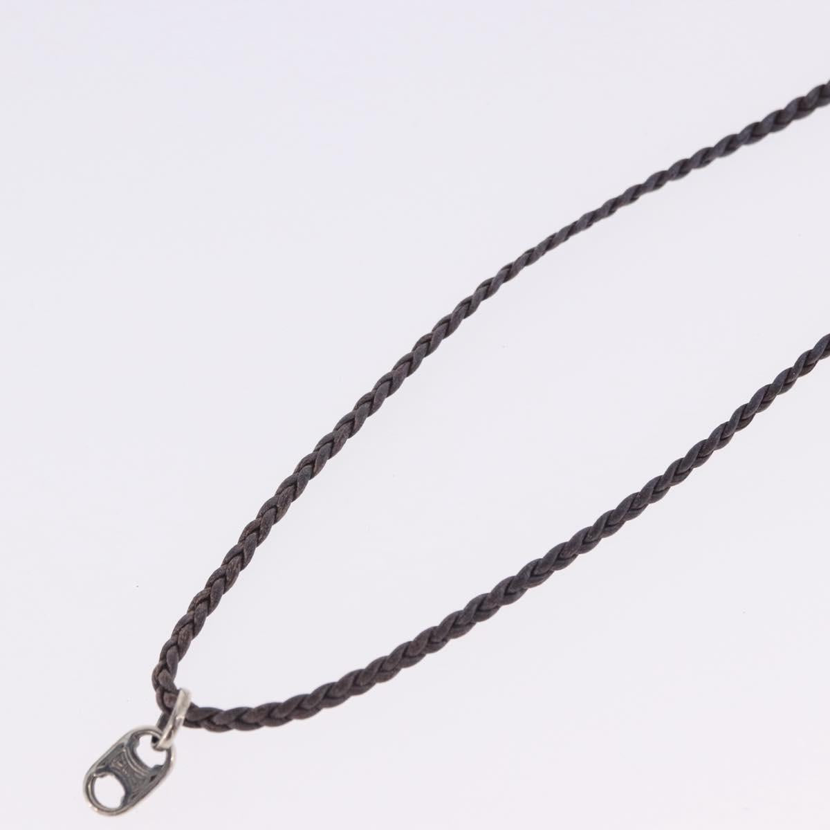 CELINE Choker Necklace Leather Brown Auth SW2831