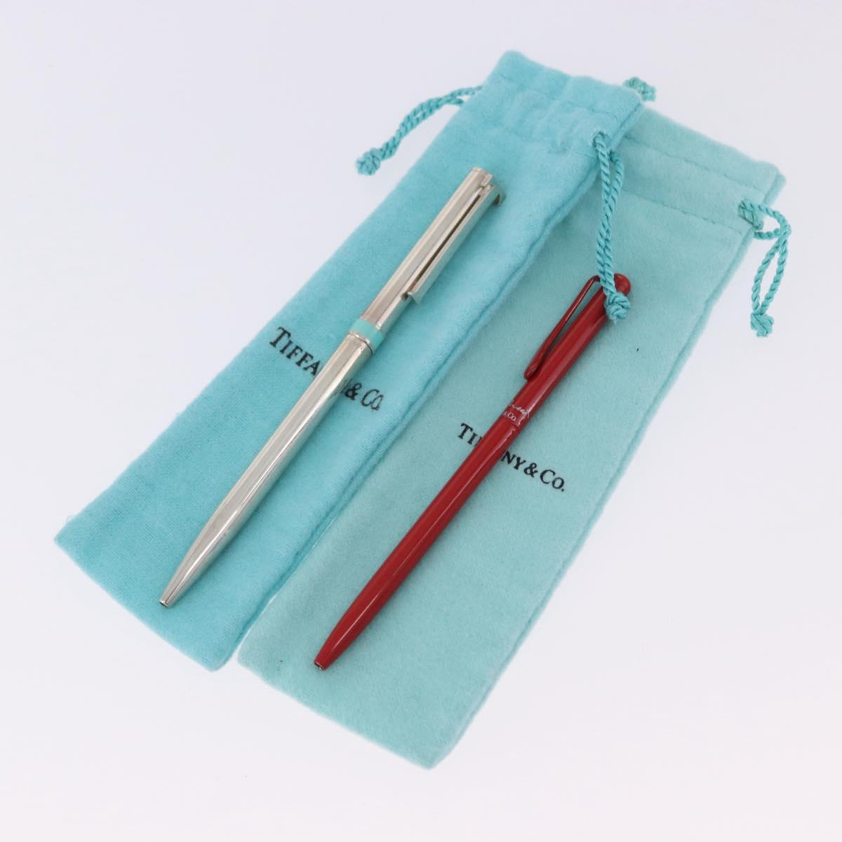 TIFFANY&Co. Ballpoint Pen metal 2 Set Silver Red Auth SW2832
