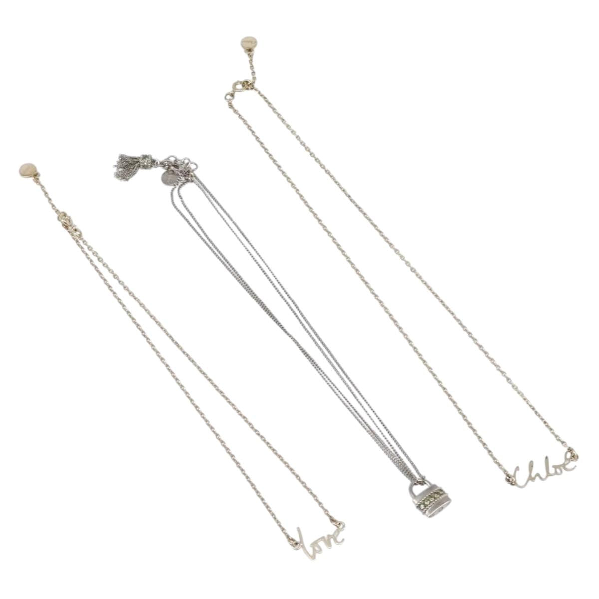 Chloe Necklace Metal 3 Set Gold Tone Silver Auth SW2841