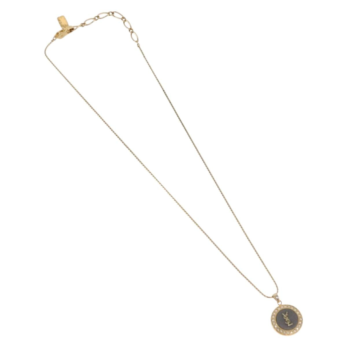 SAINT LAURENT Necklace Metal Gold Tone Auth SW2843