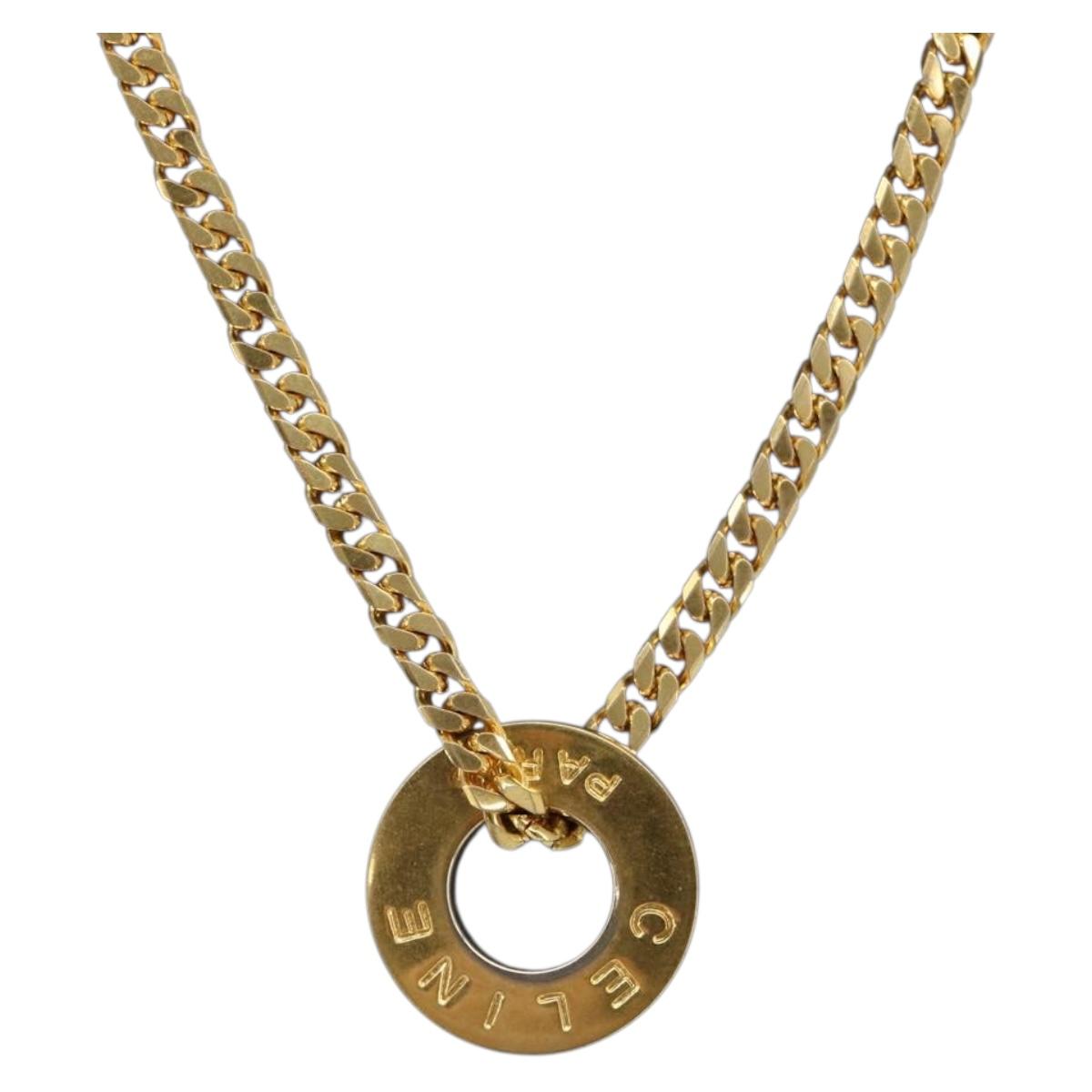 CELINE Necklace Metal Gold Auth SW2846