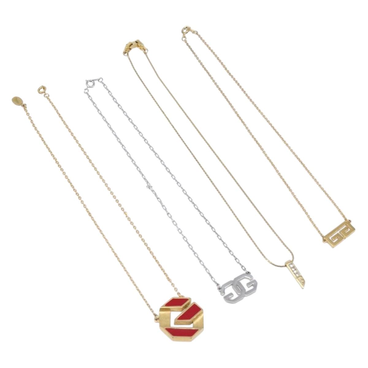 GIVENCHY Necklace Metal 4 Set Silver Gold Tone Auth SW2856
