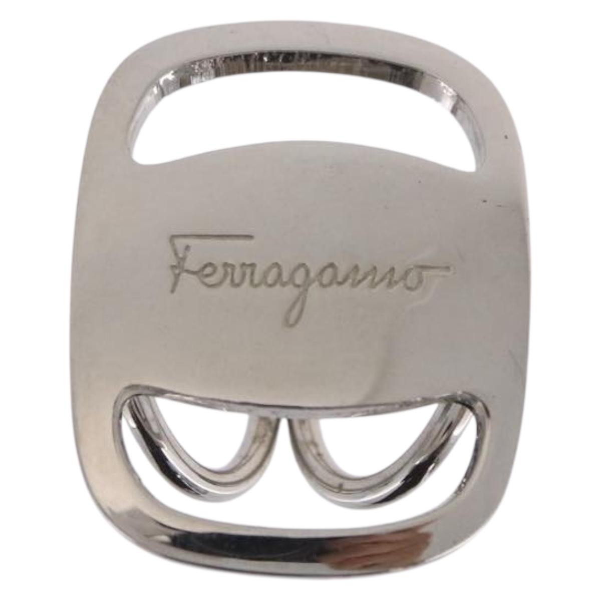 Salvatore Ferragamo Vala Scarf Ring Metal Silver Auth SW2860V