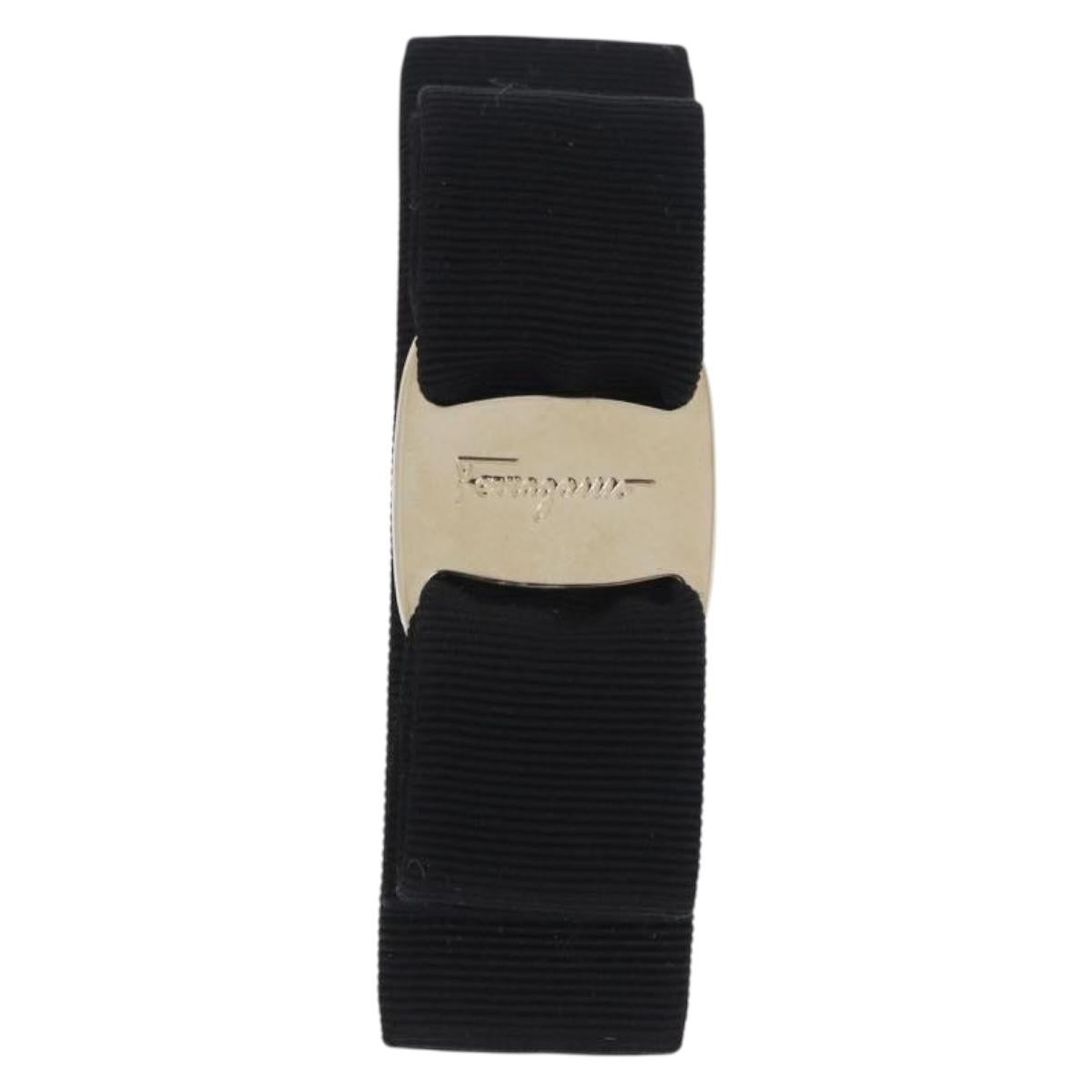 Salvatore Ferragamo Vala Valletta Hair Clip Canvas Black Gold Auth SW2863V