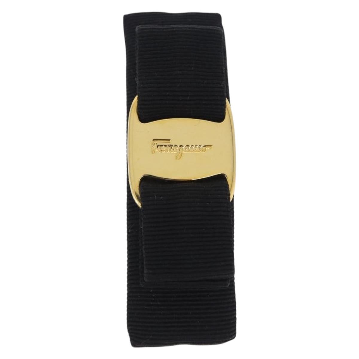 Salvatore Ferragamo Vala Valletta Hair Clip Canvas Black Gold Auth SW2864