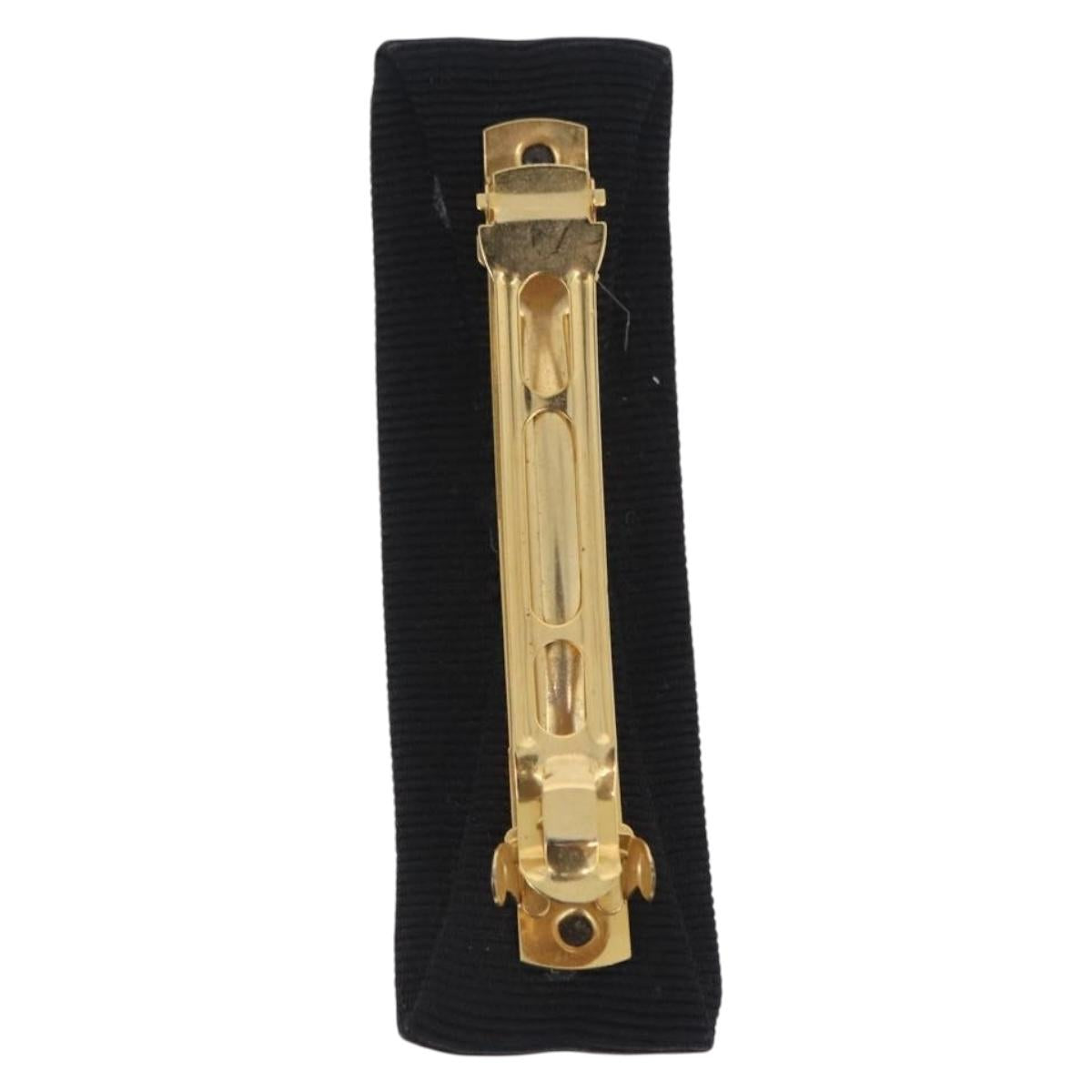 Salvatore Ferragamo Vala Valletta Hair Clip Canvas Black Gold Auth SW2864