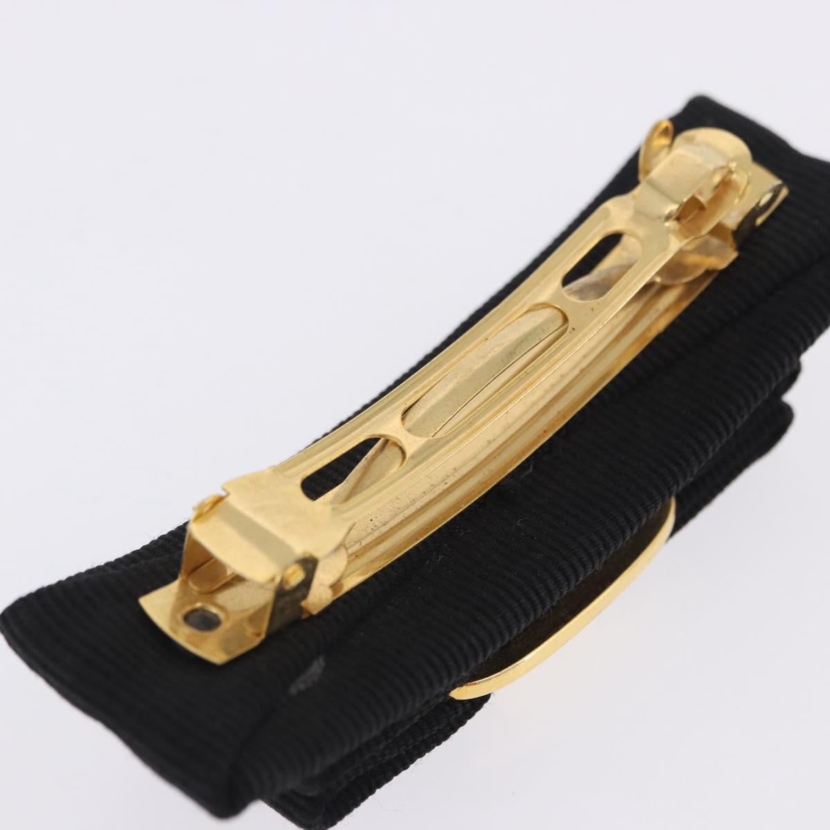 Salvatore Ferragamo Vala Valletta Hair Clip Canvas Black Gold Auth SW2864
