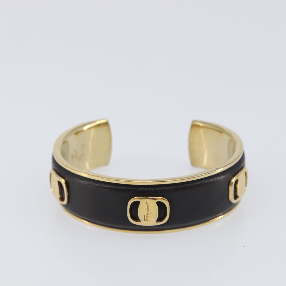 Salvatore Ferragamo Bangle Metal 2 Set Silver Black Auth SW2865