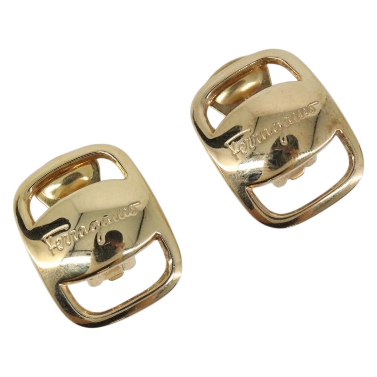 Salvatore Ferragamo Vala Earring Metal Gold Tone Auth SW2866