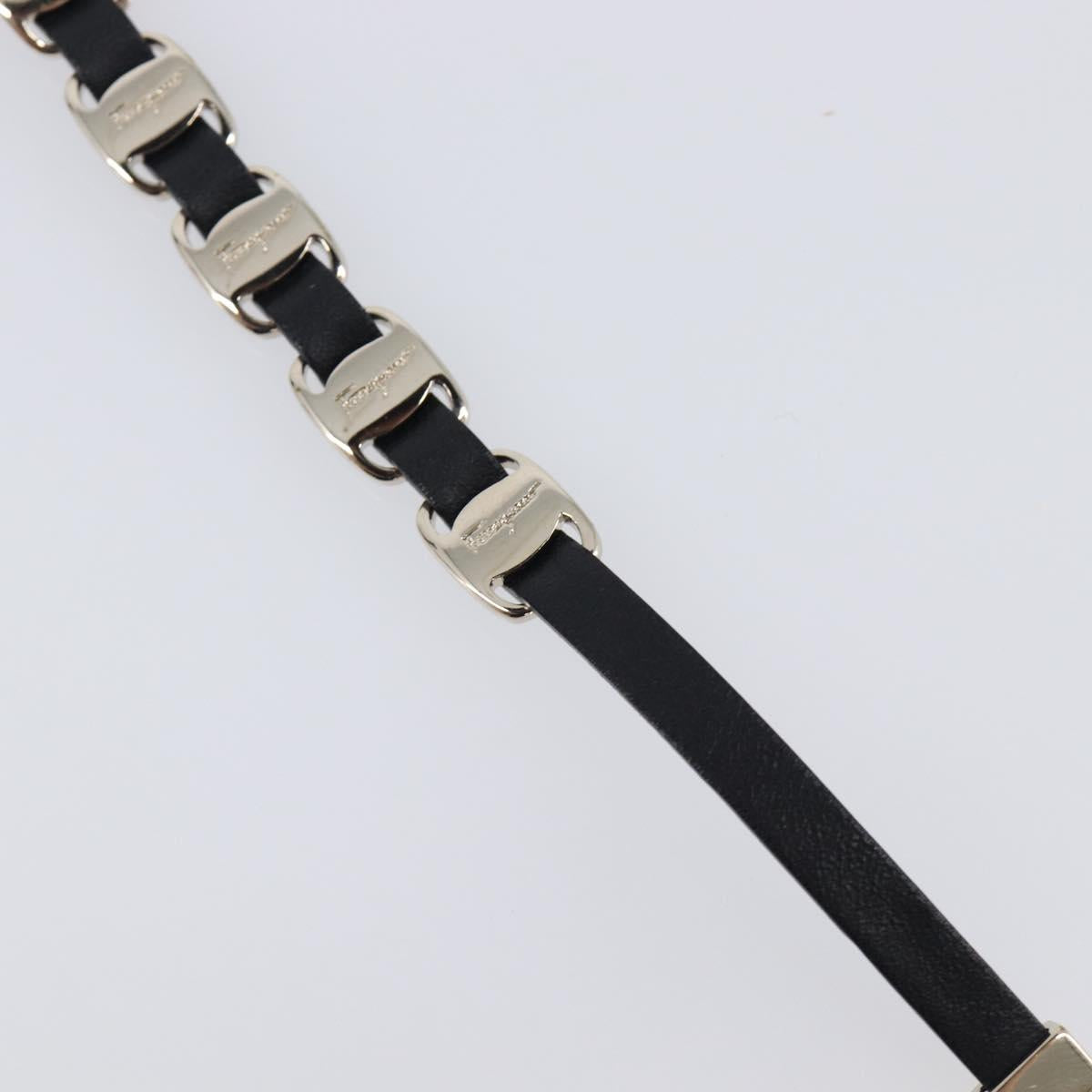 Salvatore Ferragamo Vala Bracelet Leather Black Gold Auth SW2868
