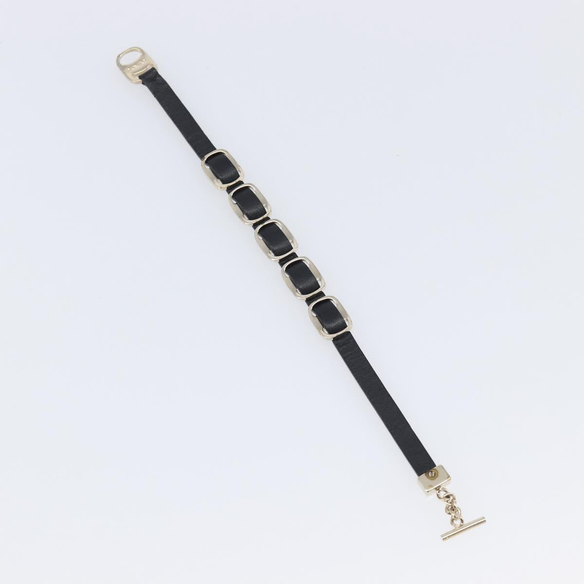 Salvatore Ferragamo Vala Bracelet Leather Black Gold Auth SW2868