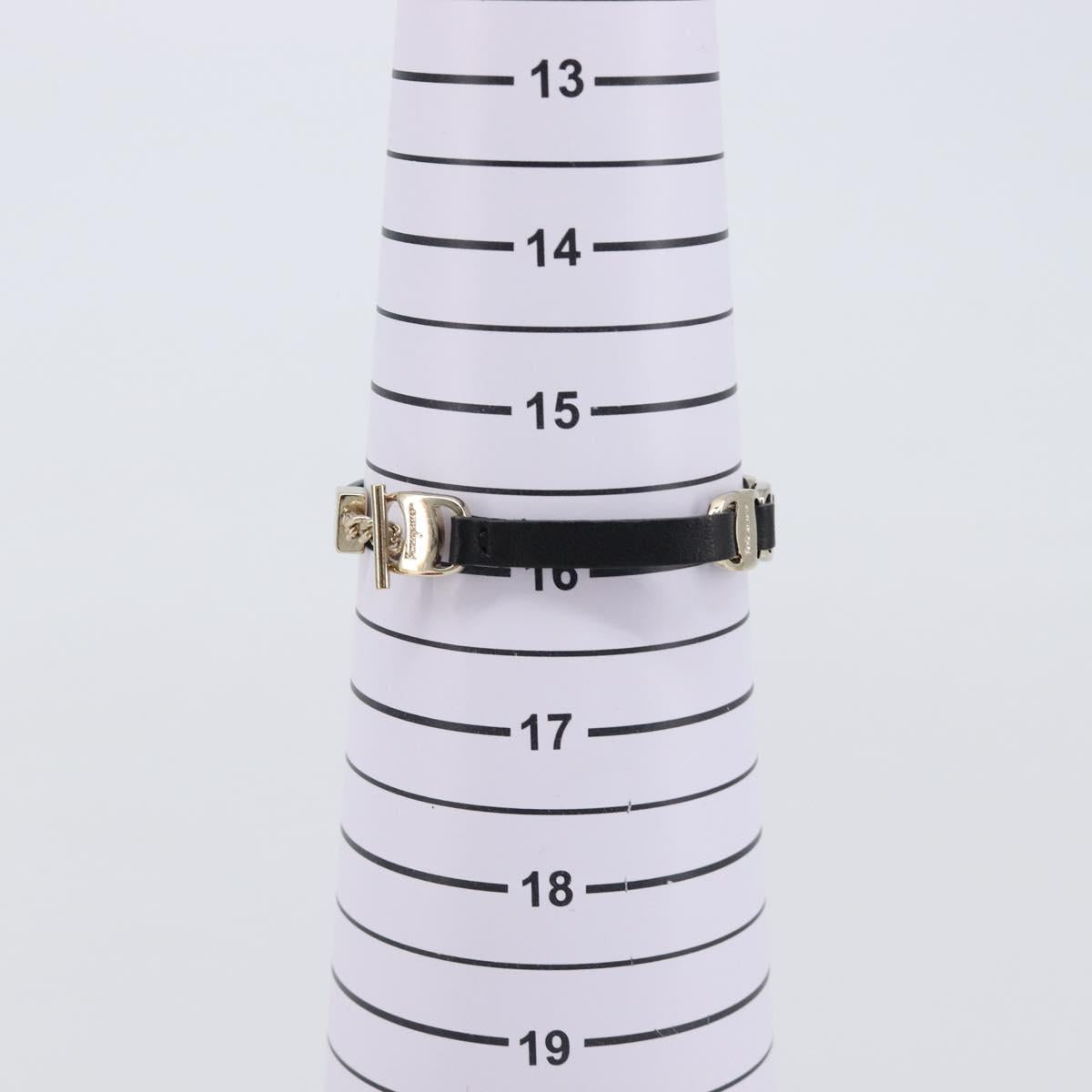 Salvatore Ferragamo Vala Bracelet Leather Black Gold Auth SW2868