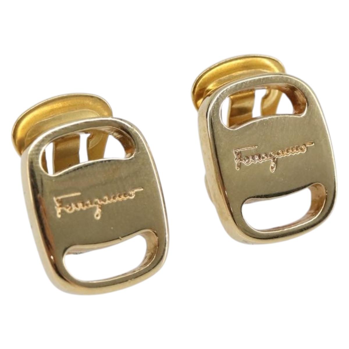 Salvatore Ferragamo Vala Earring Metal Gold Tone Auth SW2870
