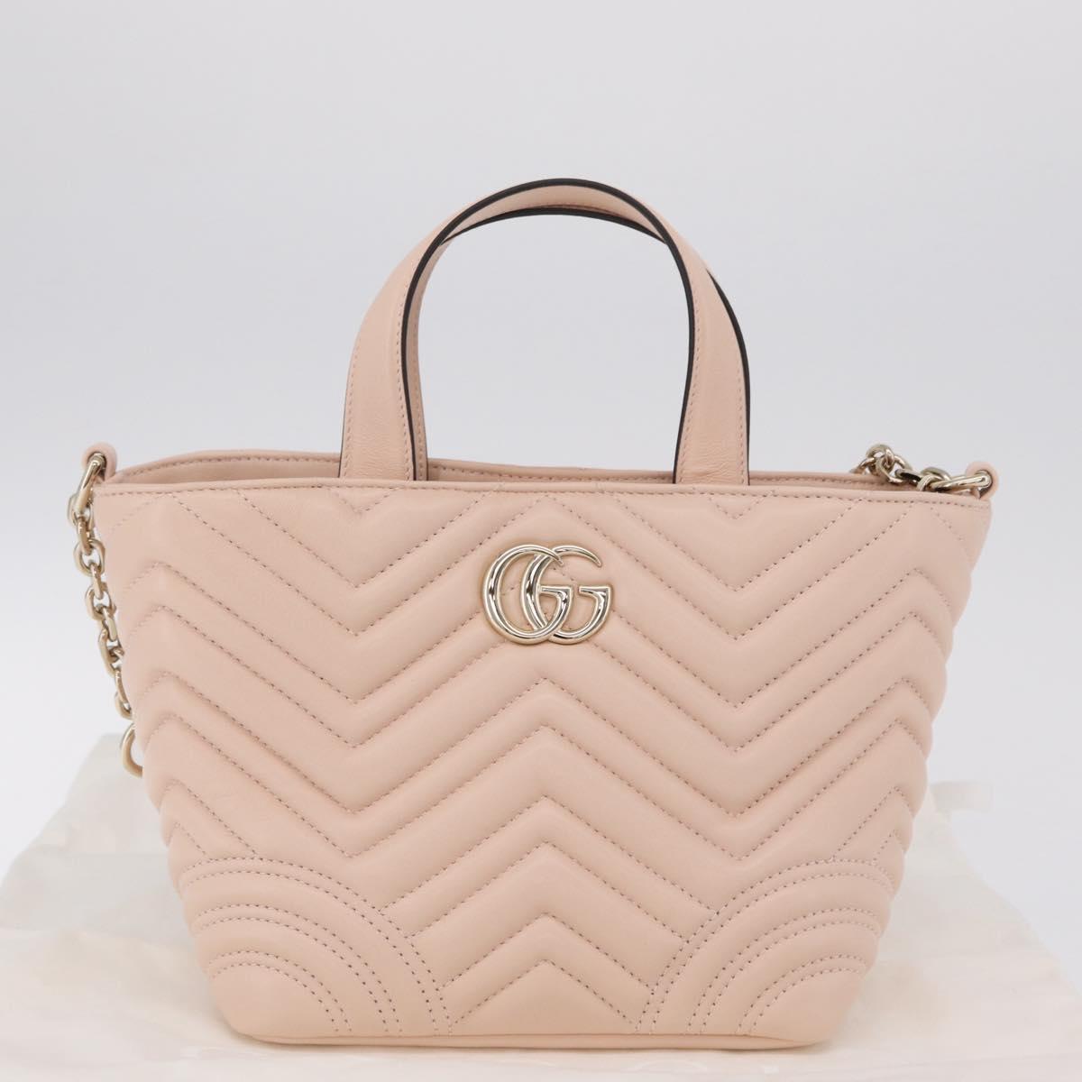 GUCCI GG Marmont Hand Bag Leather 2way Pink Gold Tone 847386 Auth SW2876M